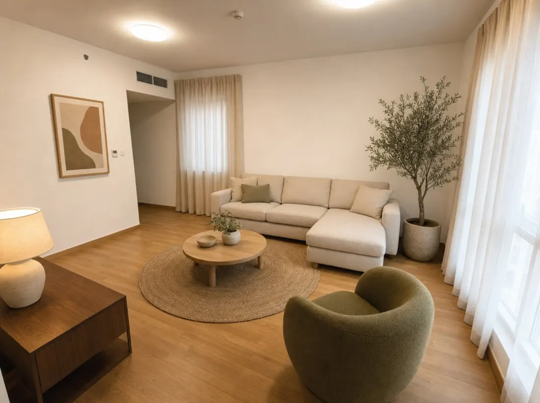 Living room after interior styling by Farnaz Sadeghian – Dubai apartment makeover